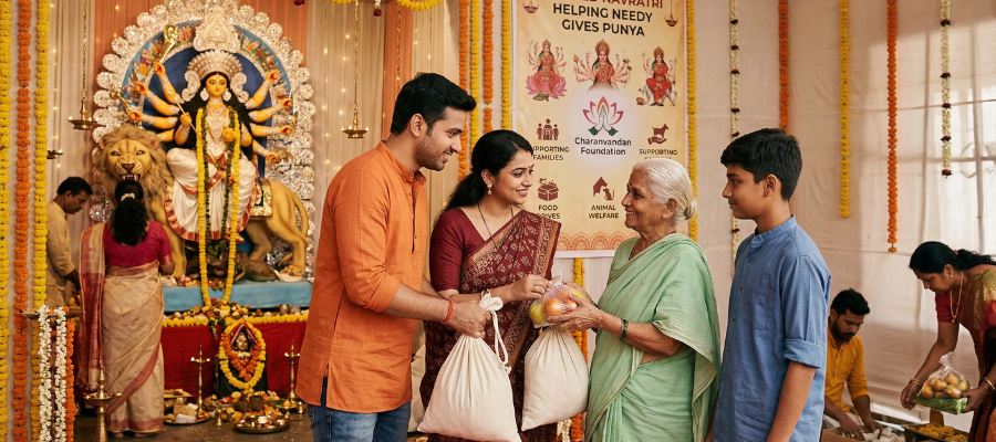 Blessed Navratri Helping Needy Gives Punya
