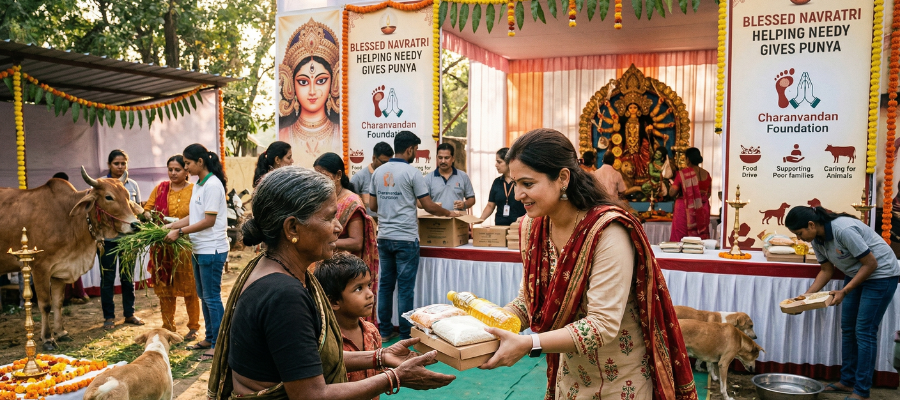Blessed Navratri Helping Needy Gives Punya