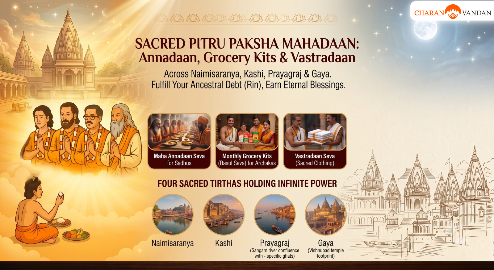 Sacred Pitru Paksha Mahadaan: Annadaan for Sadhus, Grocery Kits & Vastradaan for Brahmins.