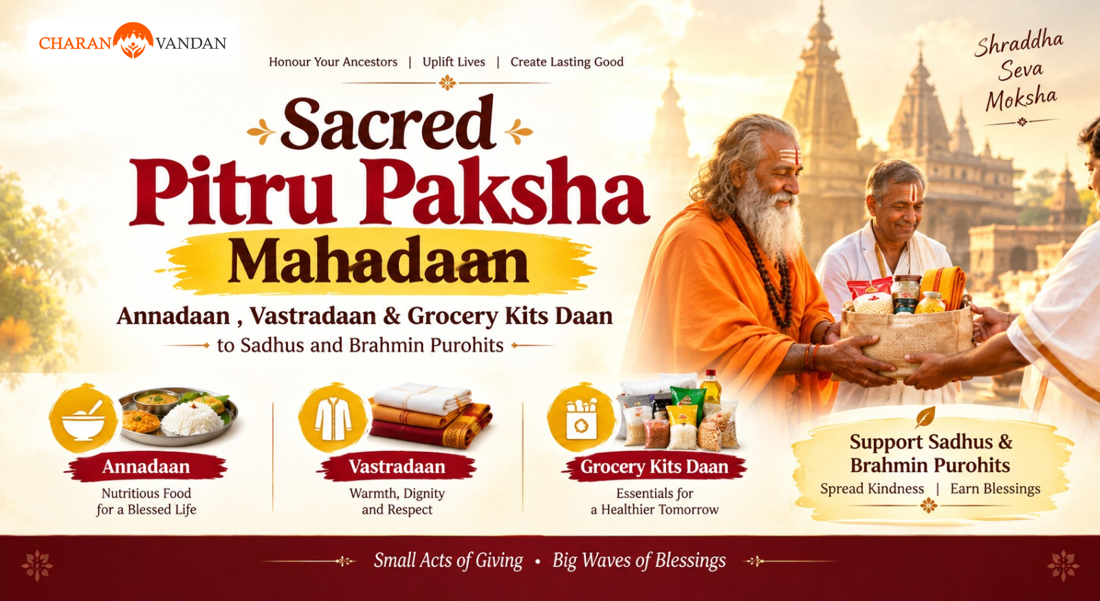 Sacred Pitru Paksha Mahadaan: Annadaan for Sadhus, Grocery Kits & Vastradaan for Brahmins.